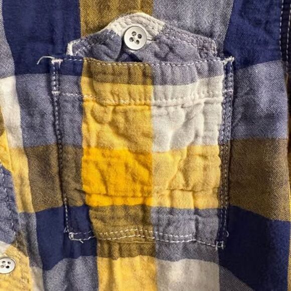 Blue Yellow Kid Long Sleeve Flannel Button Up Collared Casual Nice Youth Boys L - Picture 3 of 9